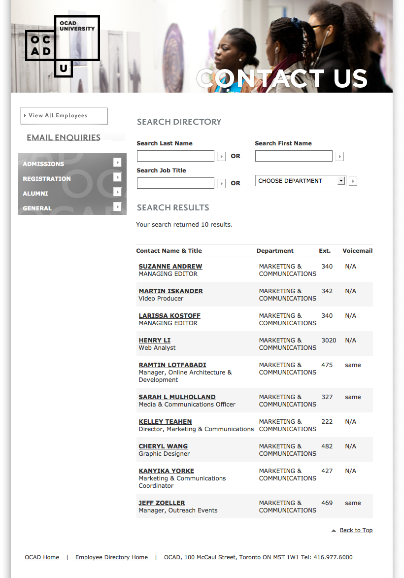 OCADU Employee Directory