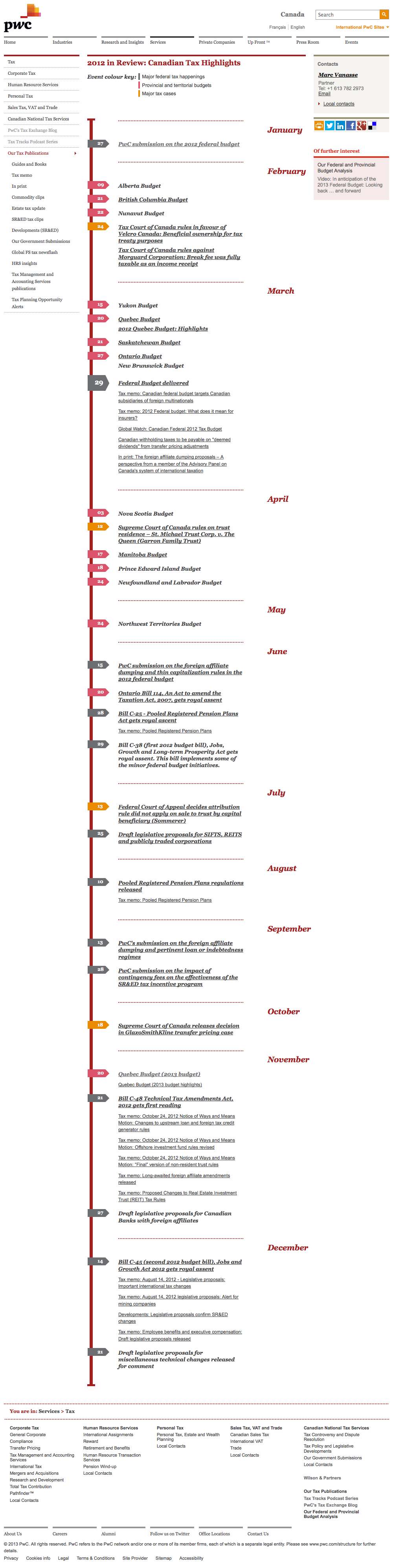 PwC Canada 2012 Tax Review Timeline